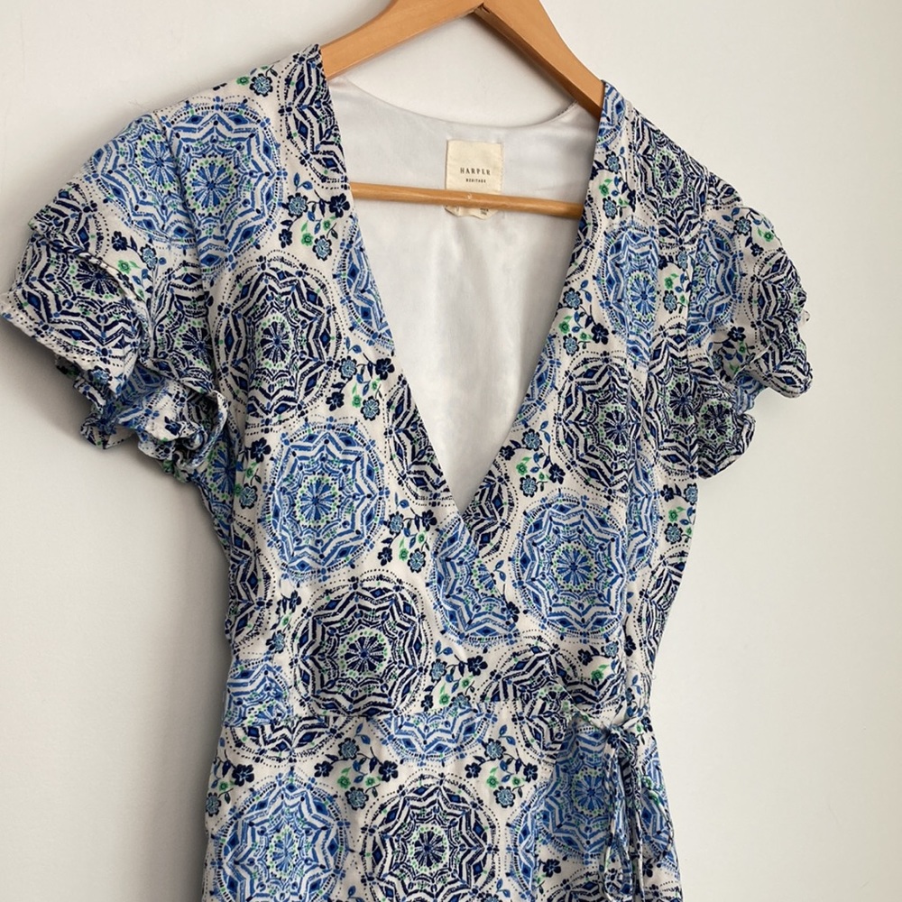 Harper Heritage| Off-white Patterned Wrap Dress sz M - Picture 2 of 8